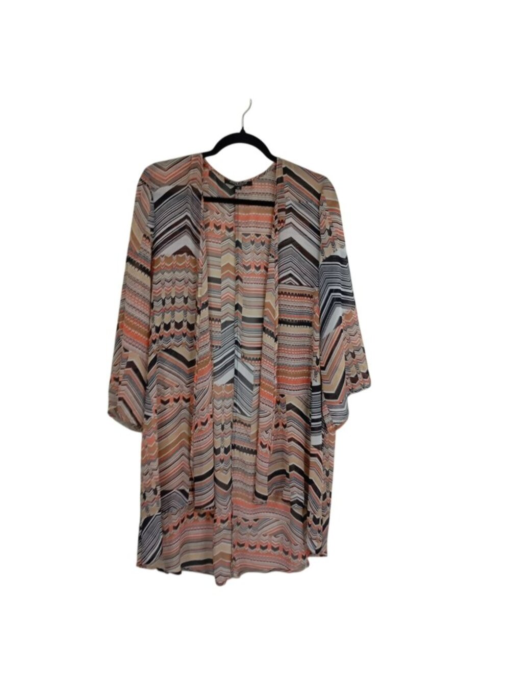 Alex & Olivia Womens Plus Size Open Front Kimono 2X Multicolor Chevron Print